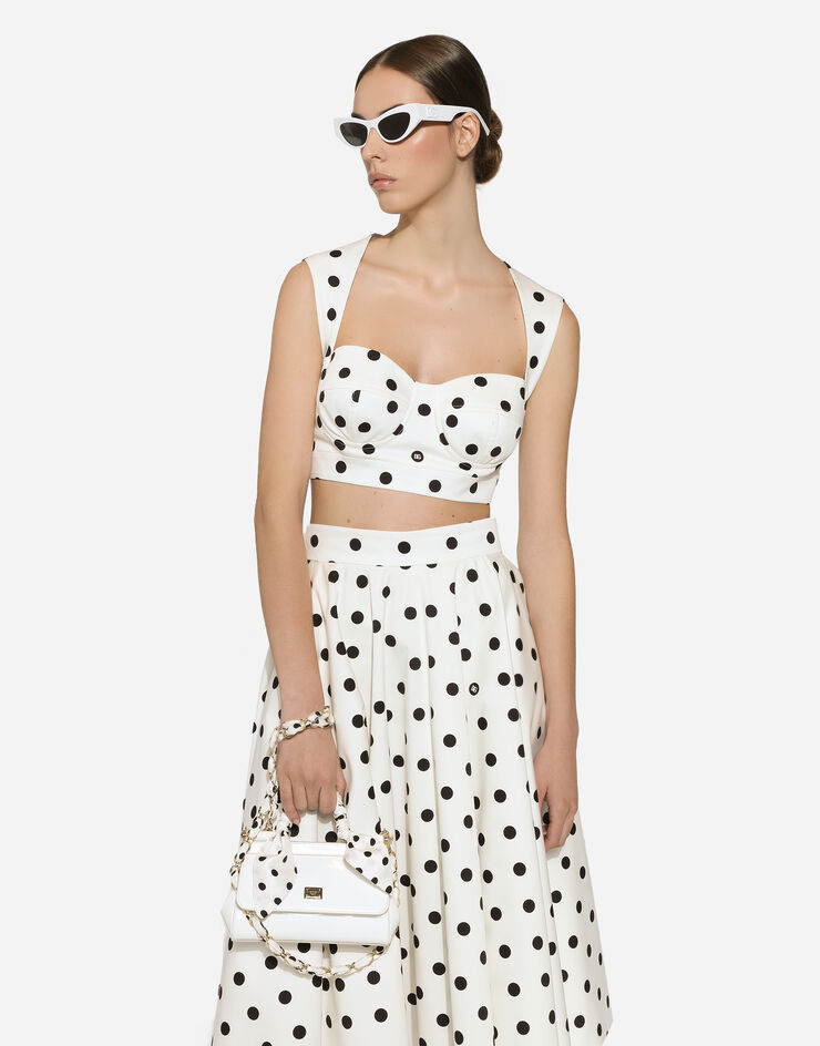 Dolce & Gabbana Cotton drill calf-length circle skirt with polka-dot print Print F4CVMTFSFNM