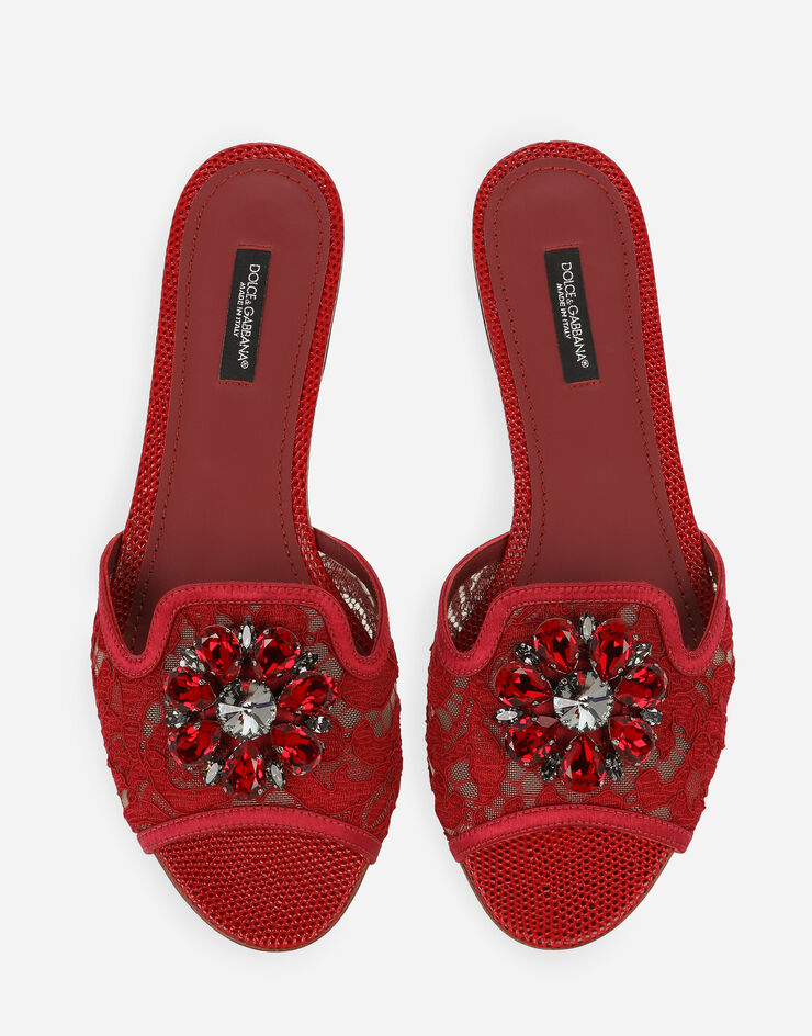 Dolce & Gabbana Sandalias de pala de encaje con cristales Rojo Fuerte CQ0023AG667