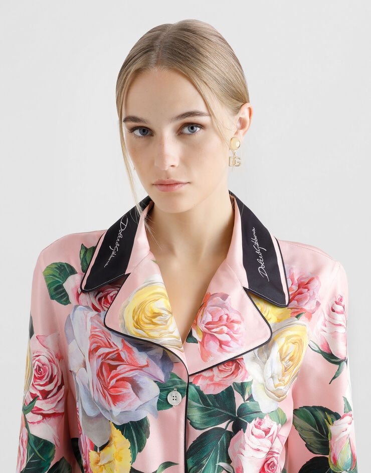 Dolce & Gabbana Camicia pigiama in twill stampa Peonie e Rose Stampa F5Q03THI1W3