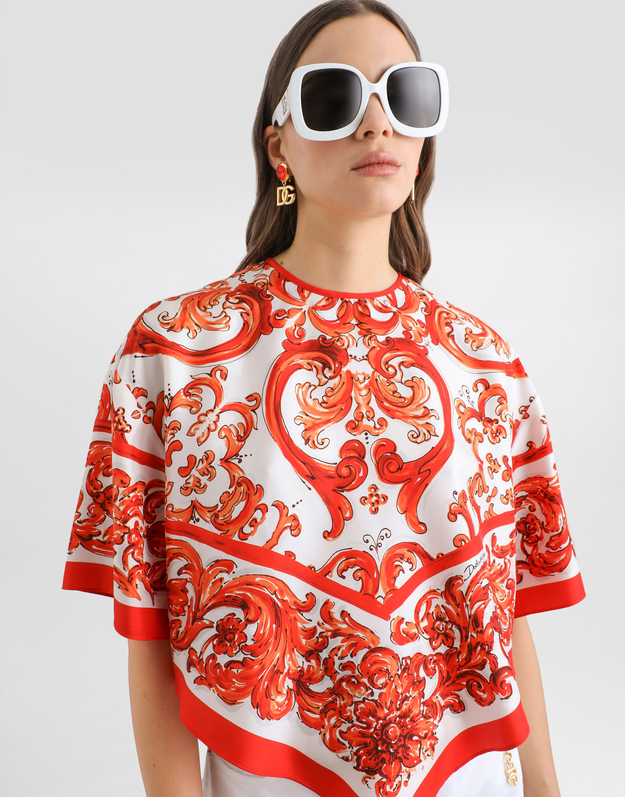 Multicolorのウィメンズ マヨリカプリント シルク トップ | Dolce&Gabbana®