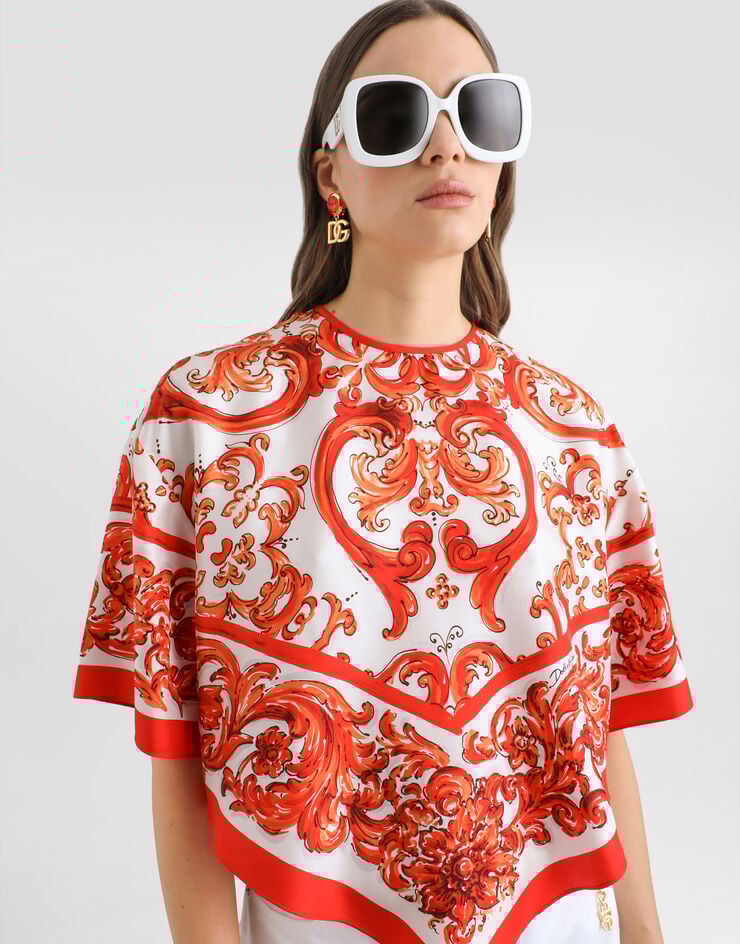 Dolce & Gabbana Majolica-print silk top Multicolor F7BQ8TGDDRE