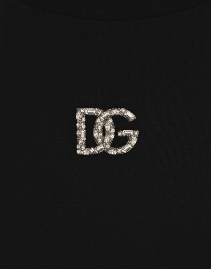 Dolce & Gabbana T-Shirt aus Jersey mit Verzierung DG Crystal Schwarz F8T00ZG7B3U