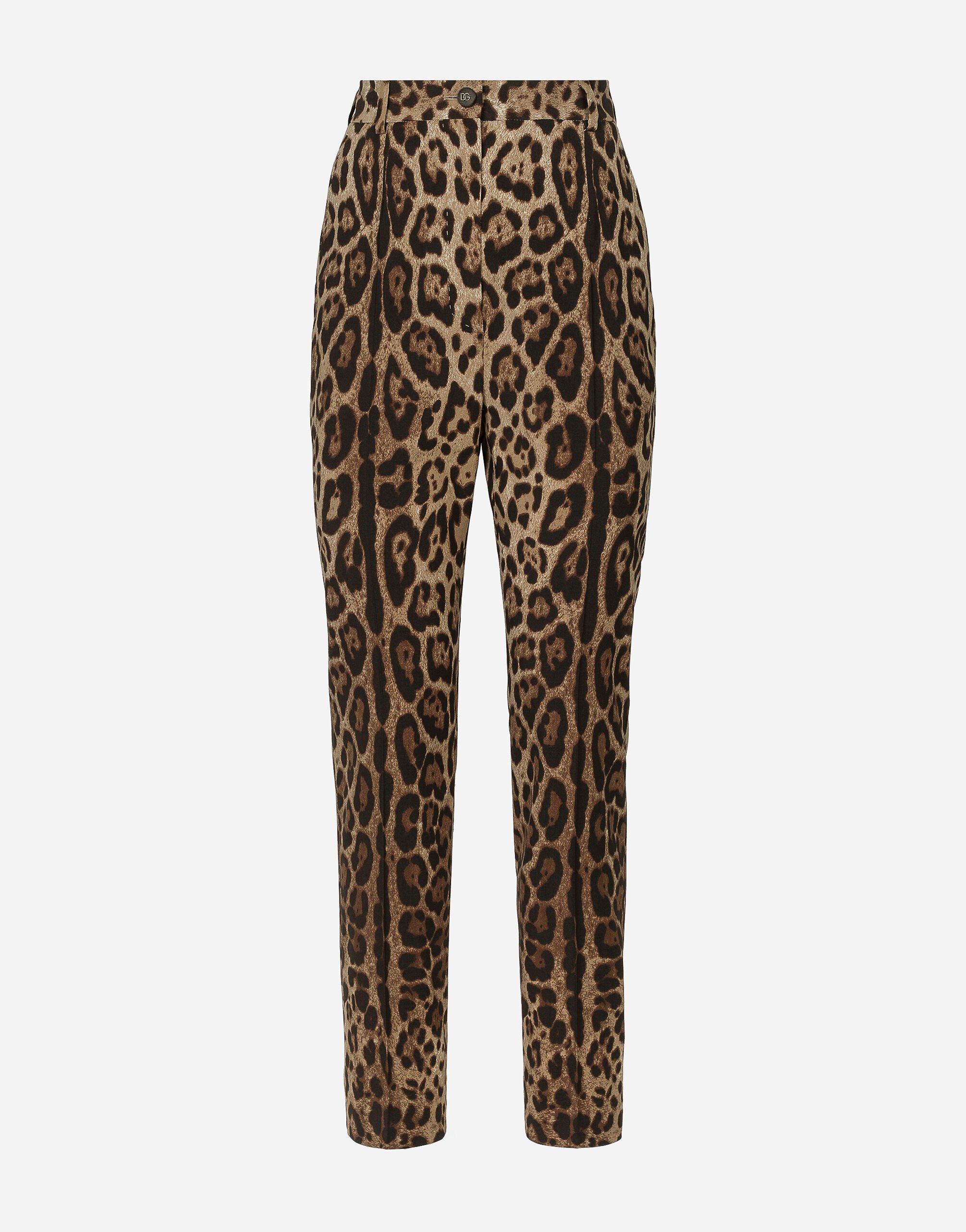 Dolce & Gabbana High-waisted pants in leopard-print wool Black FTBMPTFU21E