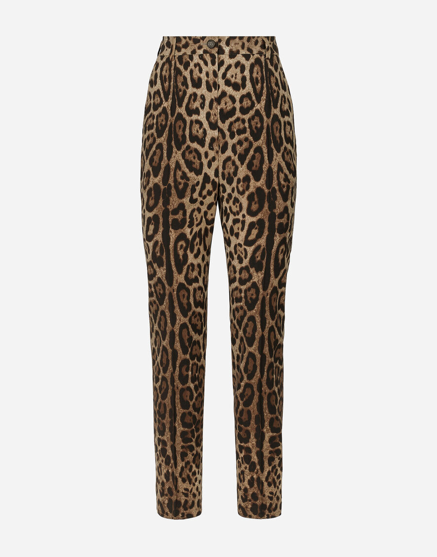 High-waisted pants in leopard-print wool