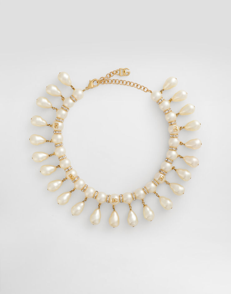 Dolce & Gabbana Choker with spheres, teardrop details and DG logo White WNR2Y2W1111