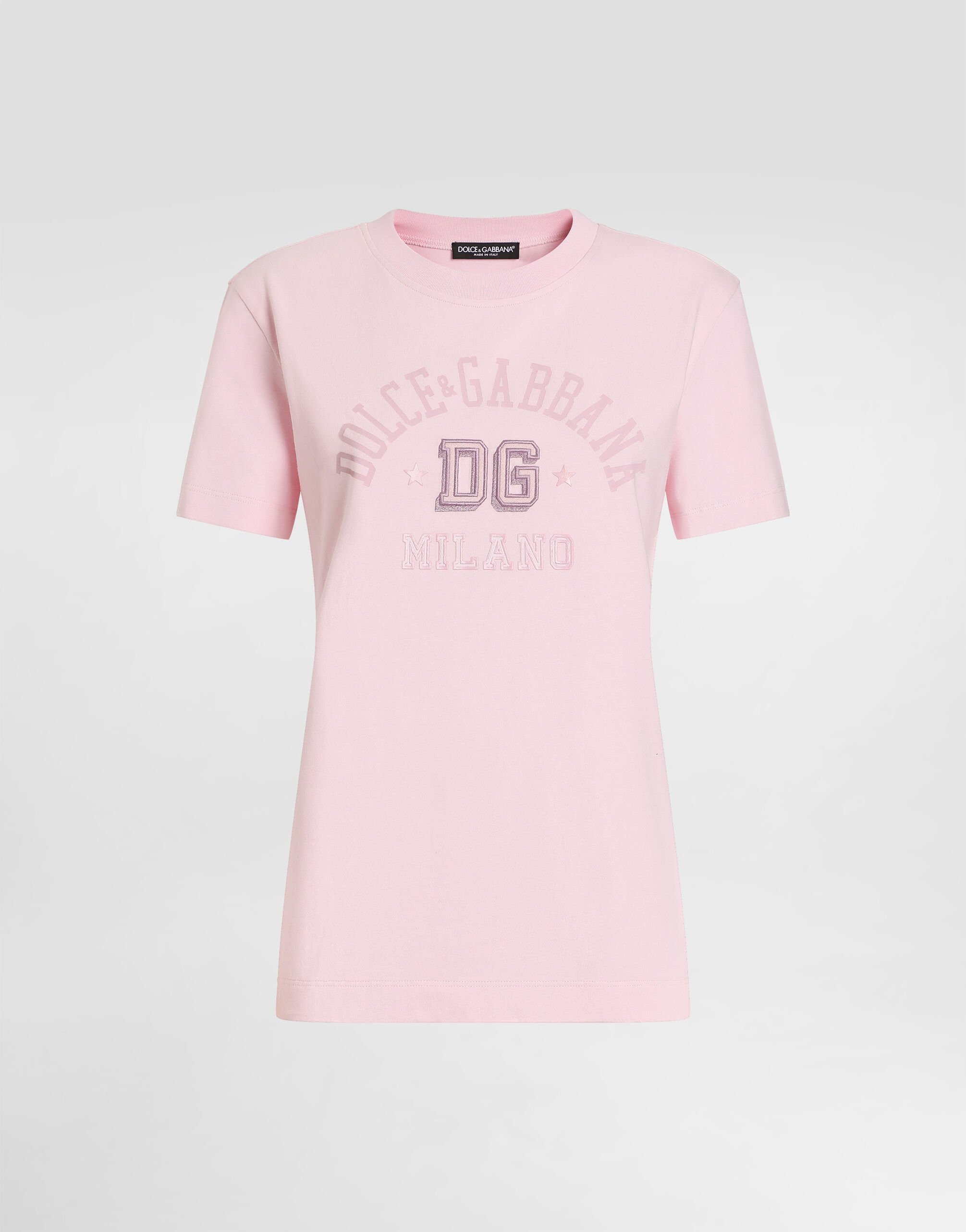 Oversize jersey T-shirt with raised DG logo embroidery in Pink for Women |  Dolce&Gabbana® US