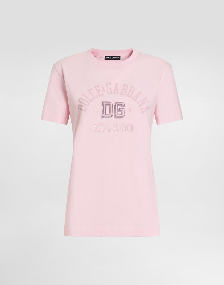 Dolce & Gabbana Oversize-T-Shirt aus Jersey mit DG-Logostickerei in Reliefoptik Rosa F8V42ZGDCX2