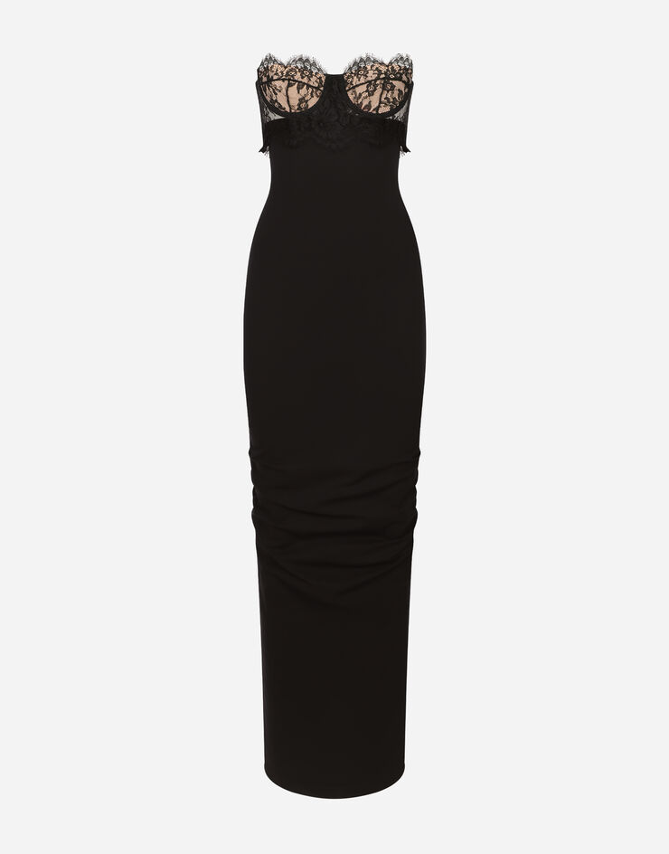 Dolce & Gabbana Langes Jerseykleid aus Milano Ripp mit Bustier Schwarz F6DBUTFUGPO