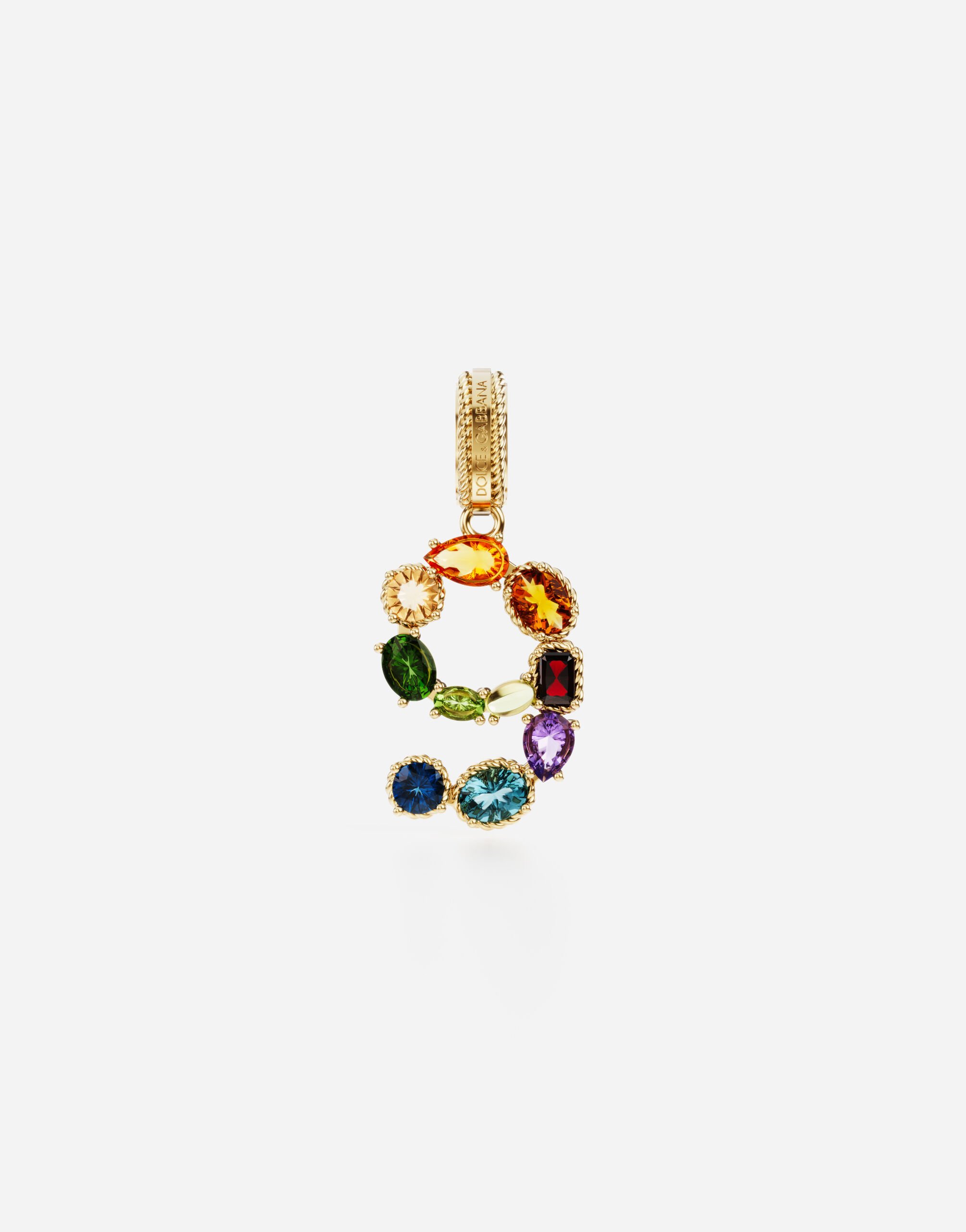 Dolce & Gabbana 18 kt yellow gold rainbow pendant  with multicolor finegemstones representing number 9 Gold WAQA4GWPE01