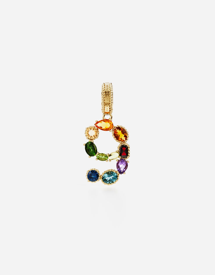 Dolce & Gabbana Pendentif arc-en-ciel en or jaune 18 ct avec pierres multicolores représentant le chiffre 9 Or Jaune WAPR1GWMIX9