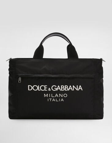 Dolce & Gabbana Nylon holdall with rubberized logo Black BM2125AG182
