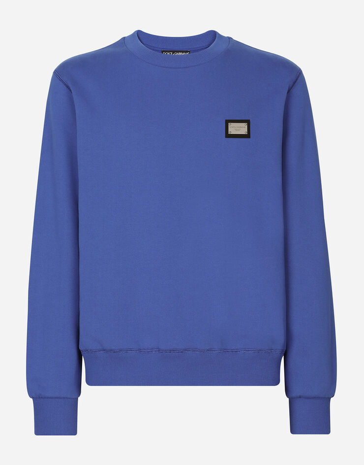 Dolce & Gabbana Felpa jersey con placca logata Blu G9ABJTG7F2G