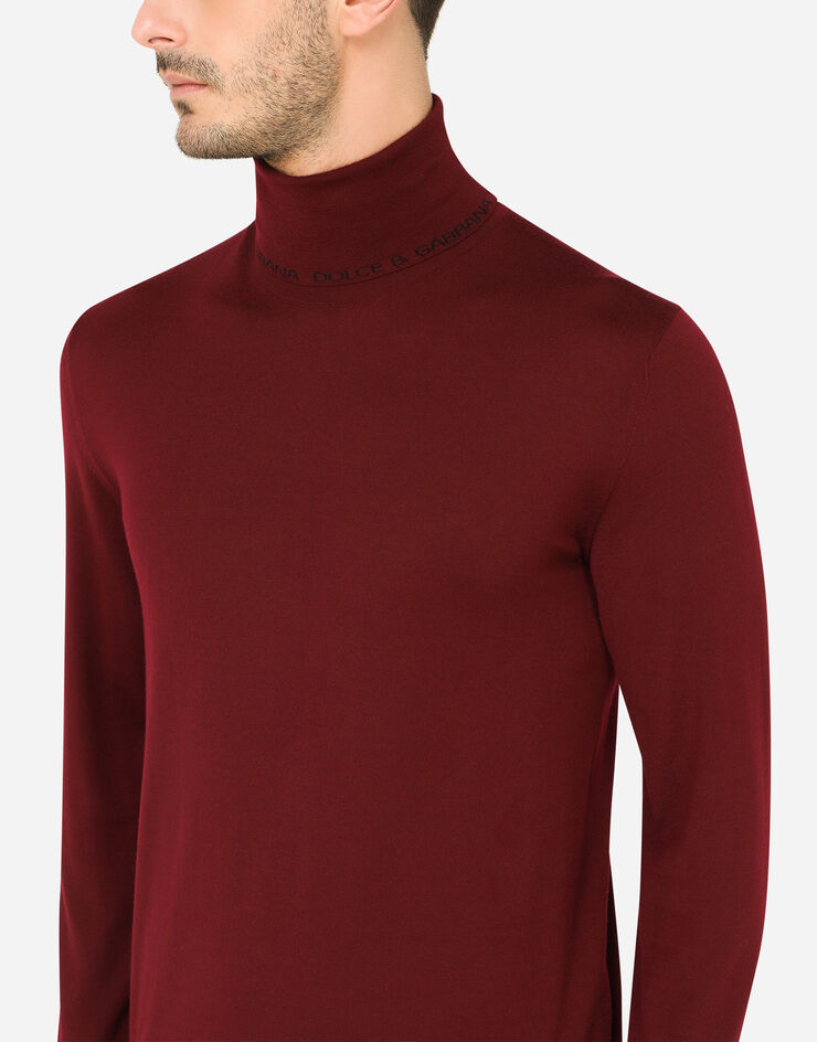 Dolce & Gabbana Wool turtle-neck sweater with jacquard logo Bordeaux GXB00TJAVWY