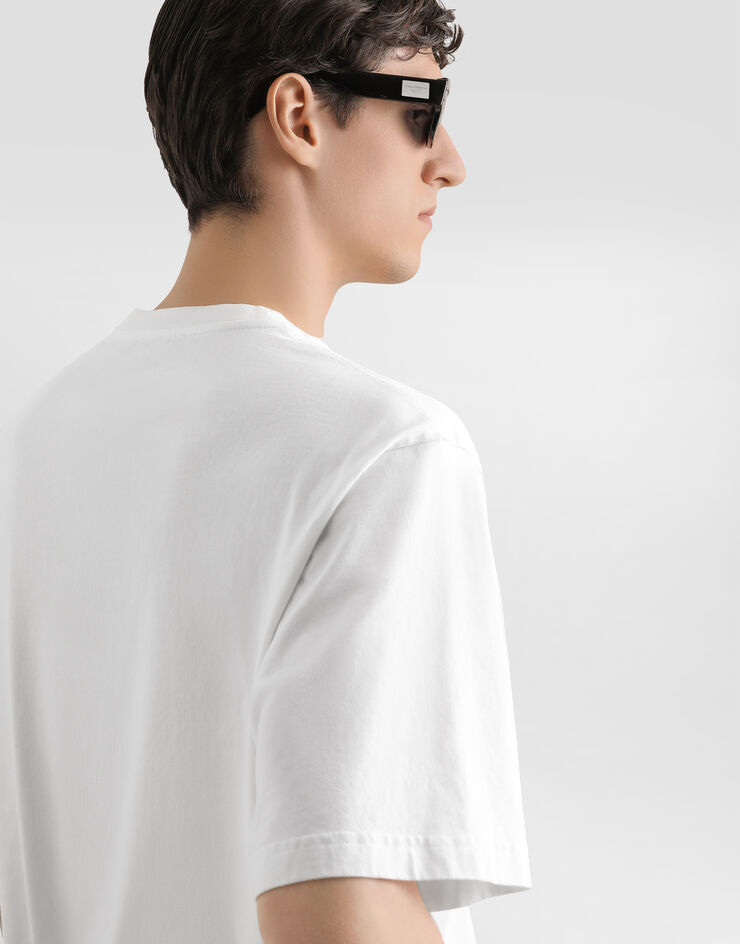 Dolce & Gabbana Cotton t-shirt with print and embroidery Cream G8PN9ZG7PKK