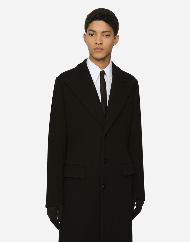 Dolce&Gabbana معطف جيرسي صوف تقني بصف أزرار مفرد أسود G040VTHU7QV