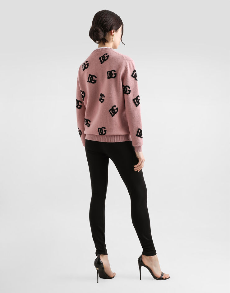Dolce & Gabbana Jersey de lana con logotipo DG en intarsia Rosa FXX06TJCVZL
