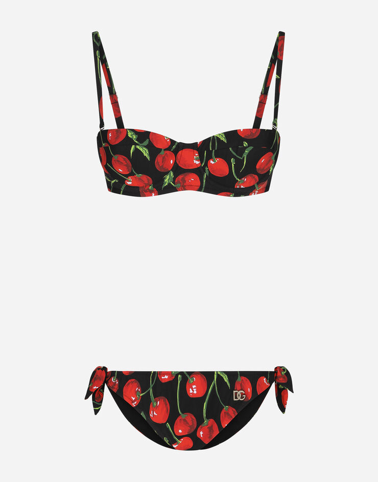Cherry-print balconette bikini in Multicolor for