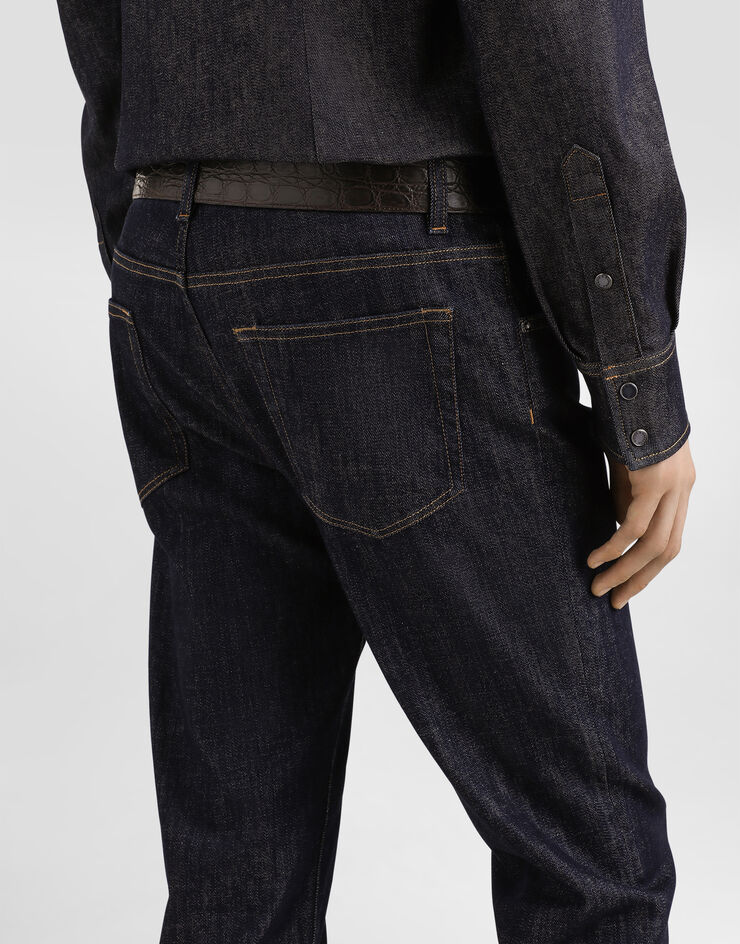Dolce & Gabbana Jeans Slim aus Baumwollstretch mit Patch Mehrfarbig GY07CZG8ME9