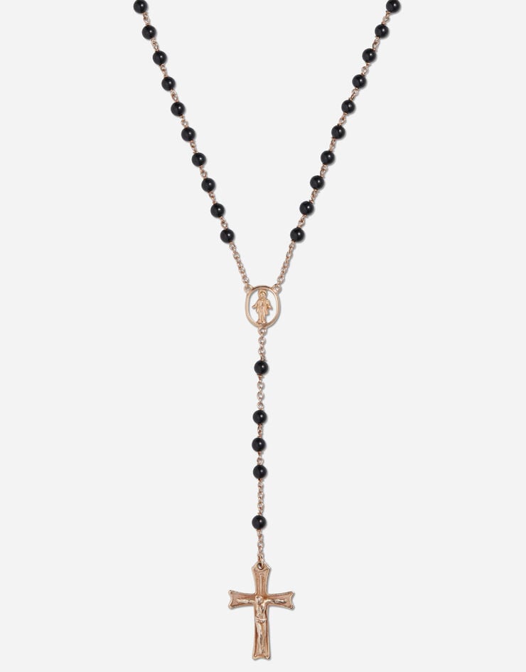 Dolce & Gabbana Rosenkranz-Halskette Devotion aus Rotgold mit kugelförmigen schwarzen Jadesteinen Gold WNDS3GWR5N1
