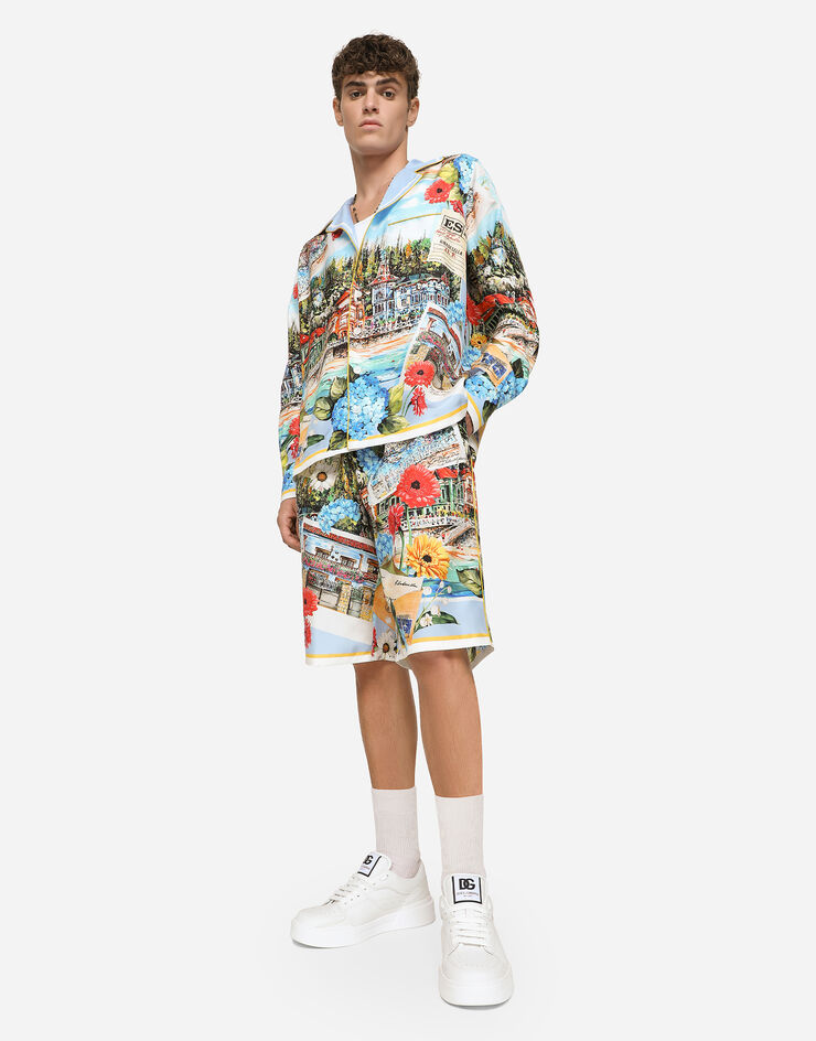 Dolce&Gabbana Silk habotai jogging shorts with landscape print Multicolor I4284MGH179