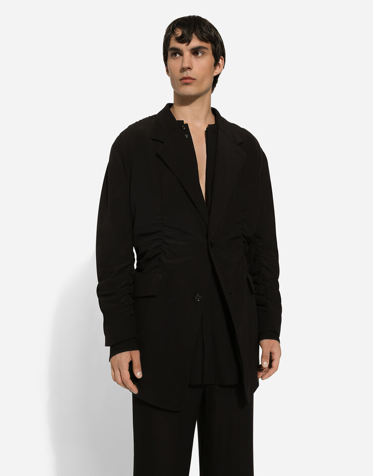 Dolce & Gabbana Einreihige Jacke mit Raffung aus Seide Black G2TP3TFU1ZC