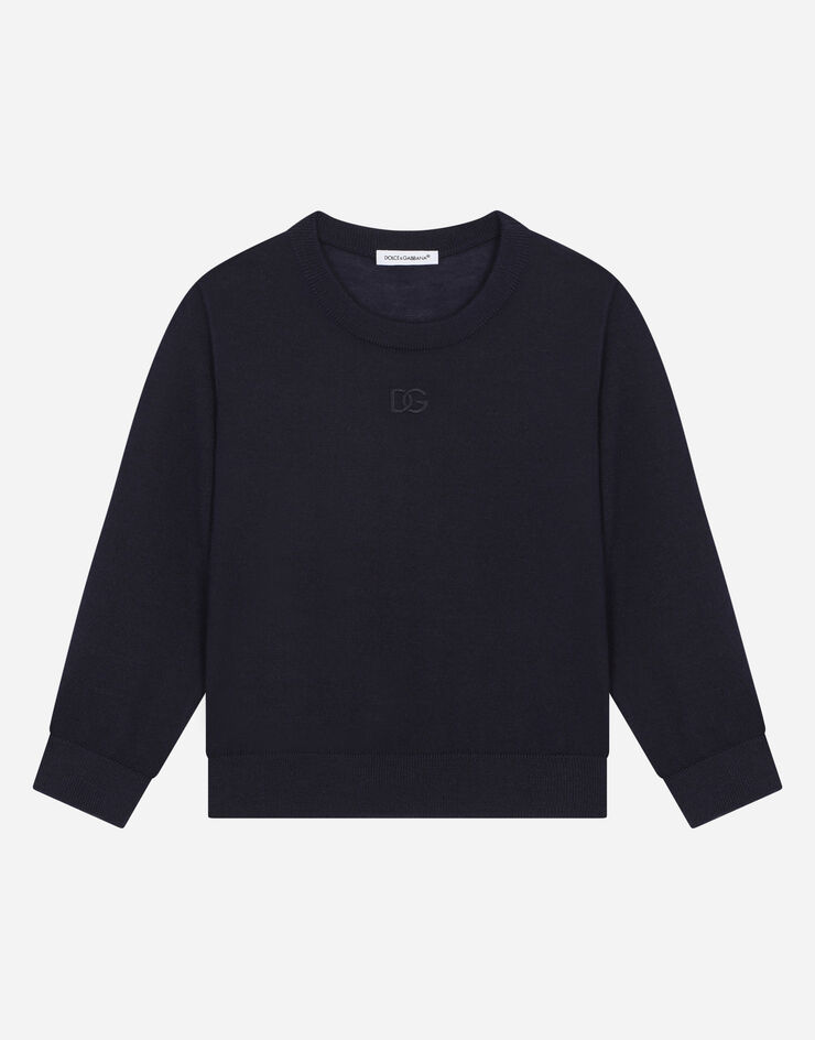 Dolce & Gabbana Cashmere round-neck sweater with DG logo embroidery Blue L4KWB2JAWF3