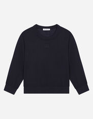 Dolce & Gabbana Cashmere round-neck sweater with DG logo embroidery Blue L41J68HUMMF
