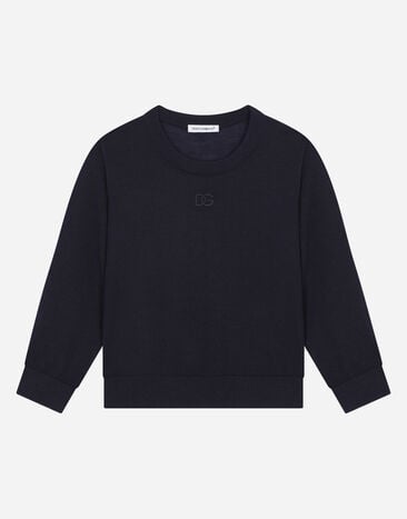 Dolce & Gabbana Cashmere round-neck sweater with DG logo embroidery Blue L4KWB2JAWF3