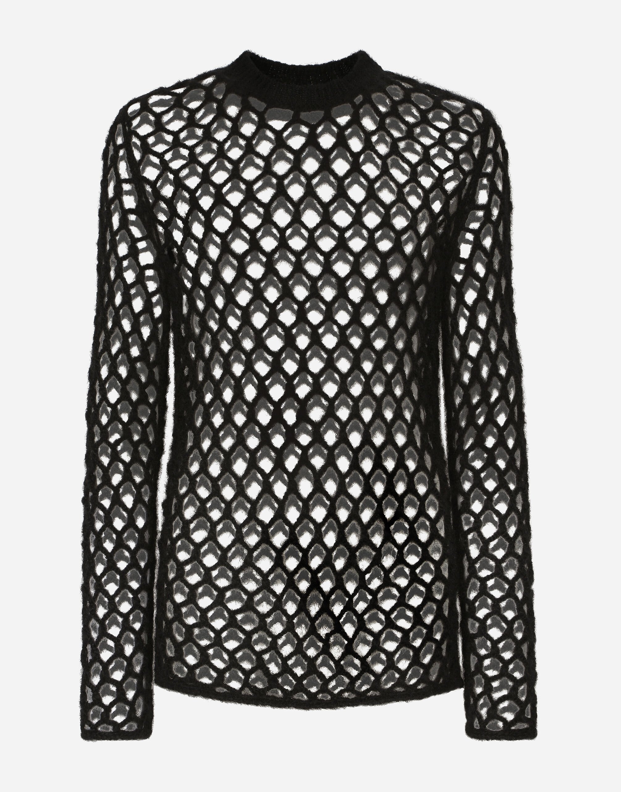Dolce & Gabbana Camiseta de rejilla con cuello redondo en lana mohair Gris GXP80TJFMK7