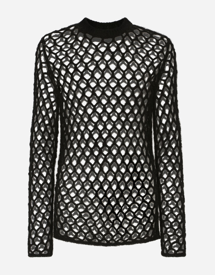 Dolce & Gabbana سترة صوف موهير بياقة دائرية وخياطة شبكية أسود GXH18TJCML1