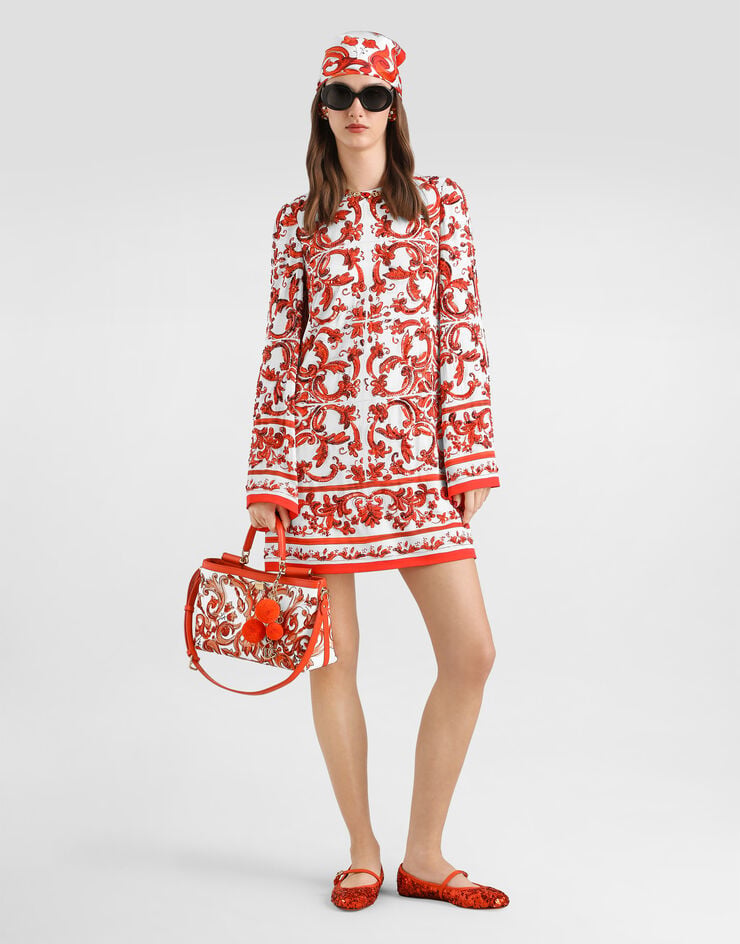 Dolce & Gabbana Majolica-print charmeuse dress with embroidery Dolce & Gabbana Majolica-print charmeuse dress with embroidery Multicolor F6ZW4ZGDDTZ