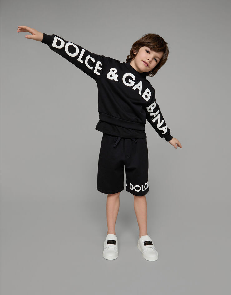 DolceGabbanaSpa Long-sleeved round-neck sweatshirt with logo print Black L4JWHZG7KU6