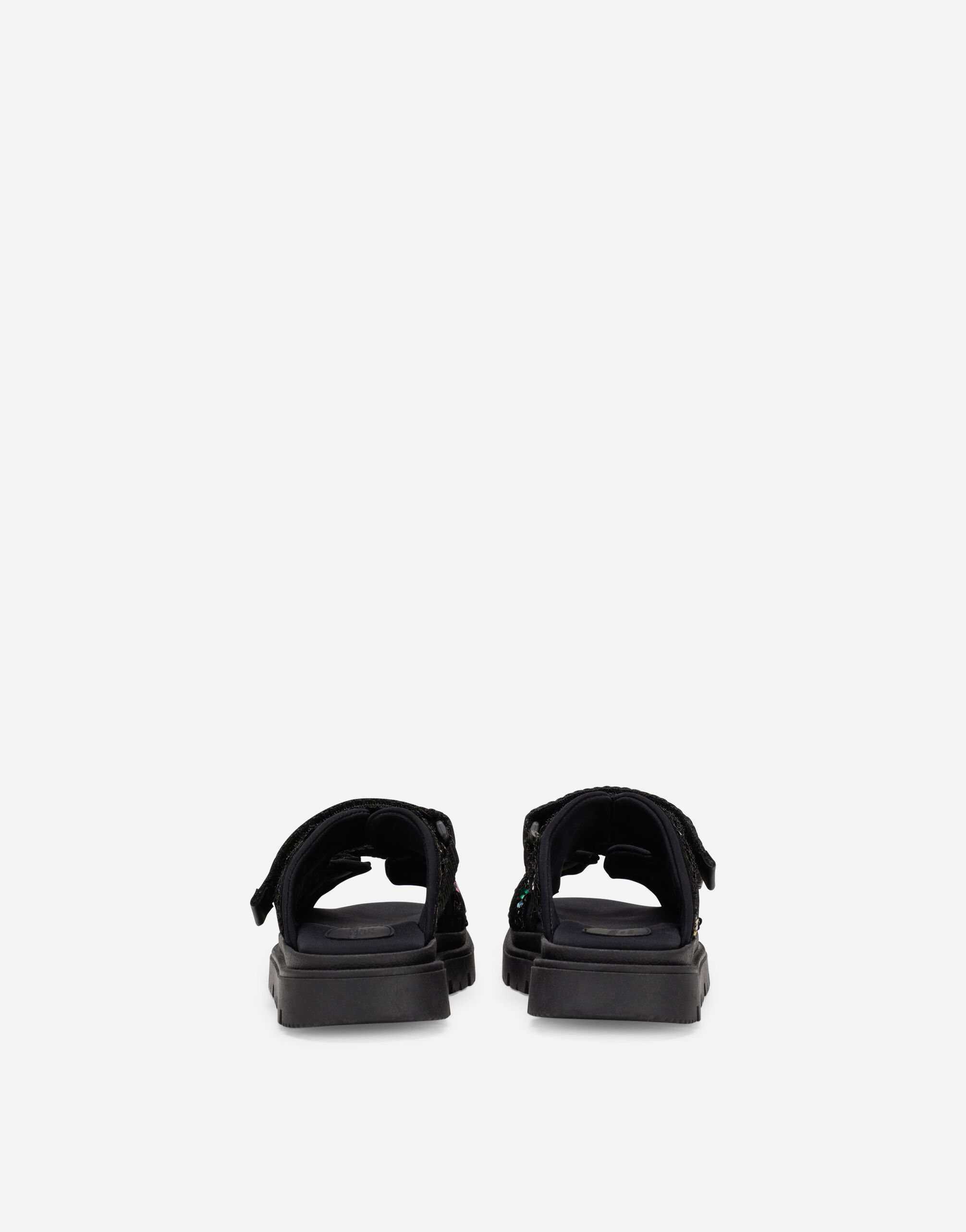 Sequined multi-colored sandals with metal DG logo in Multicolor