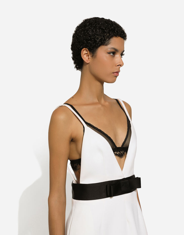 Dolce & Gabbana Short woolen dress with satin belt and straps White F6JEYTFUBGE