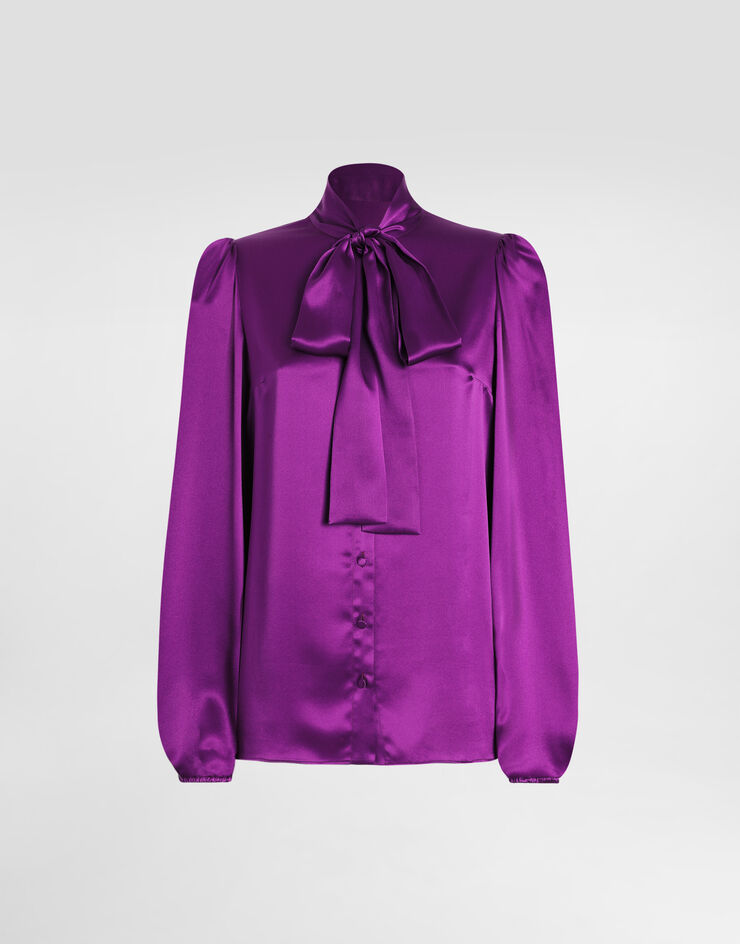Dolce & Gabbana Silk satin shirt with pussy-bow Multicolor F5Q44TFU1AU