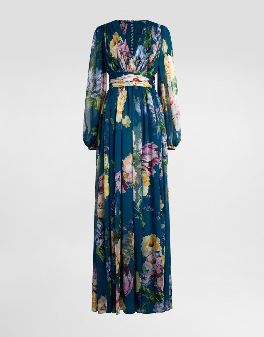 Peony-print chiffon dress