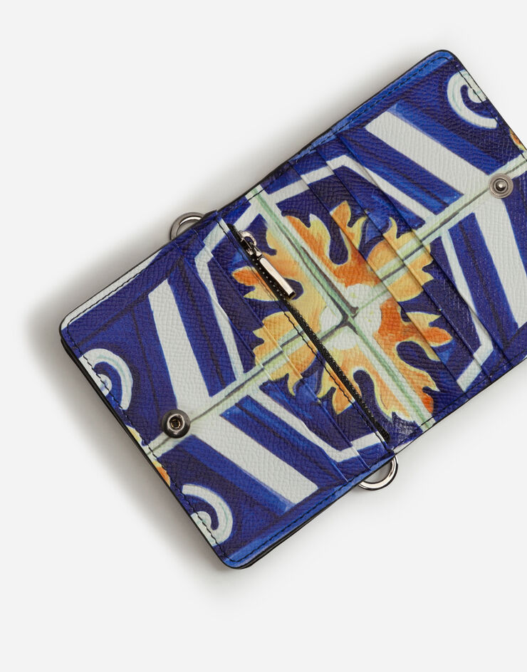 Dolce & Gabbana Small wallet with cross-body strap in dauphine calfskin with leopard print Dolce & Gabbana Small wallet with cross-body strap in dauphine calfskin with leopard print MAIOLICA PRINT BP2591AX560