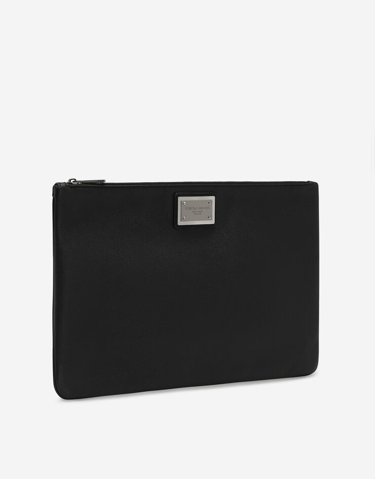 Dolce&Gabbana Pochette de format moyen en cuir de veau grainé et nylon Noir BM2280AD447