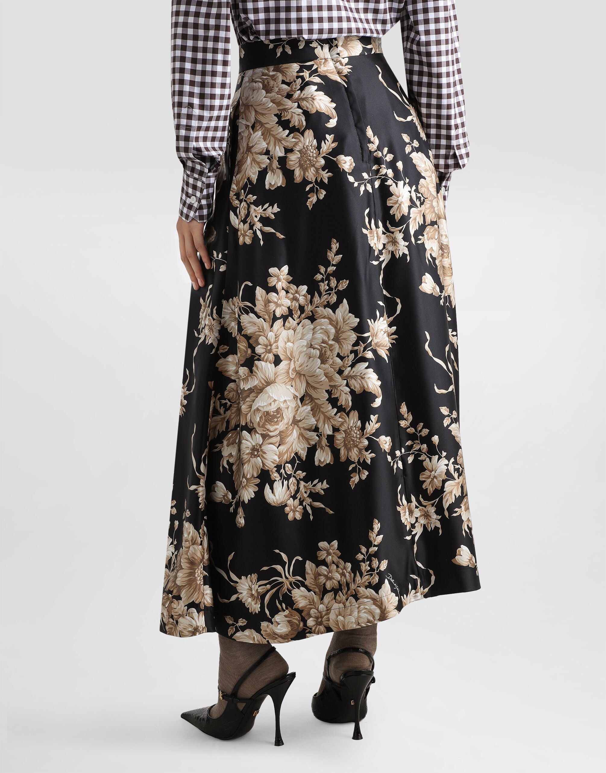 Rose-print midi skirt in Print for Women | Dolce&Gabbana® US