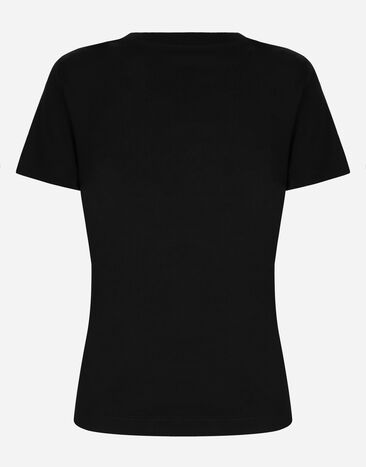Dolce & Gabbana Jersey T-shirt with logo embroidery on neck Black F8T00ZFUGK4