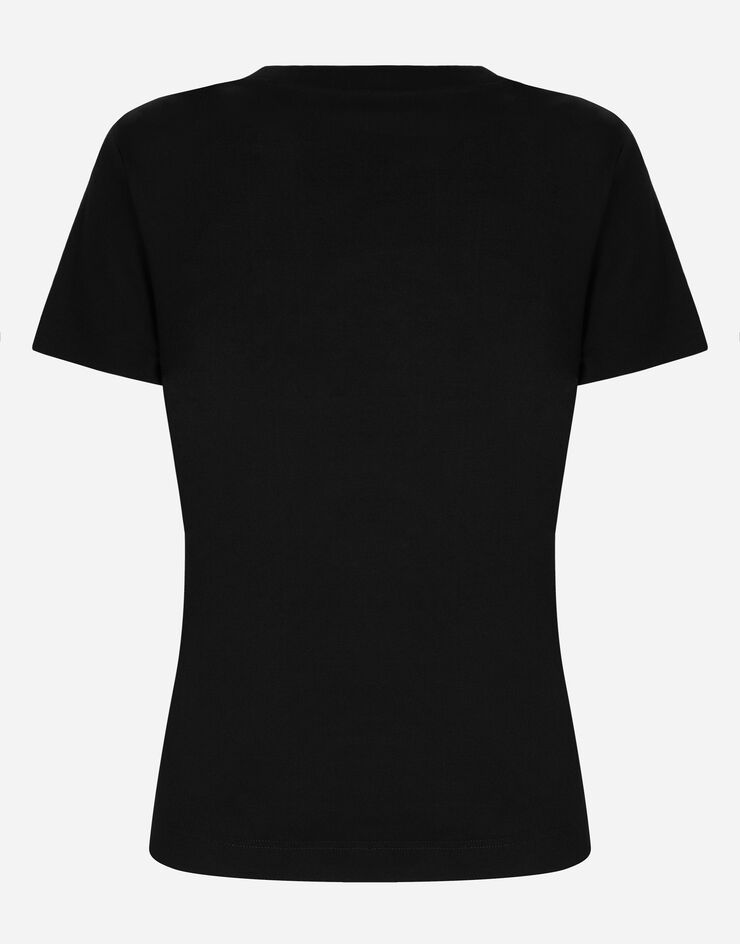 Dolce & Gabbana Camiseta de punto con logotipo bordado en el cuello Negro F8T00ZFUGK4