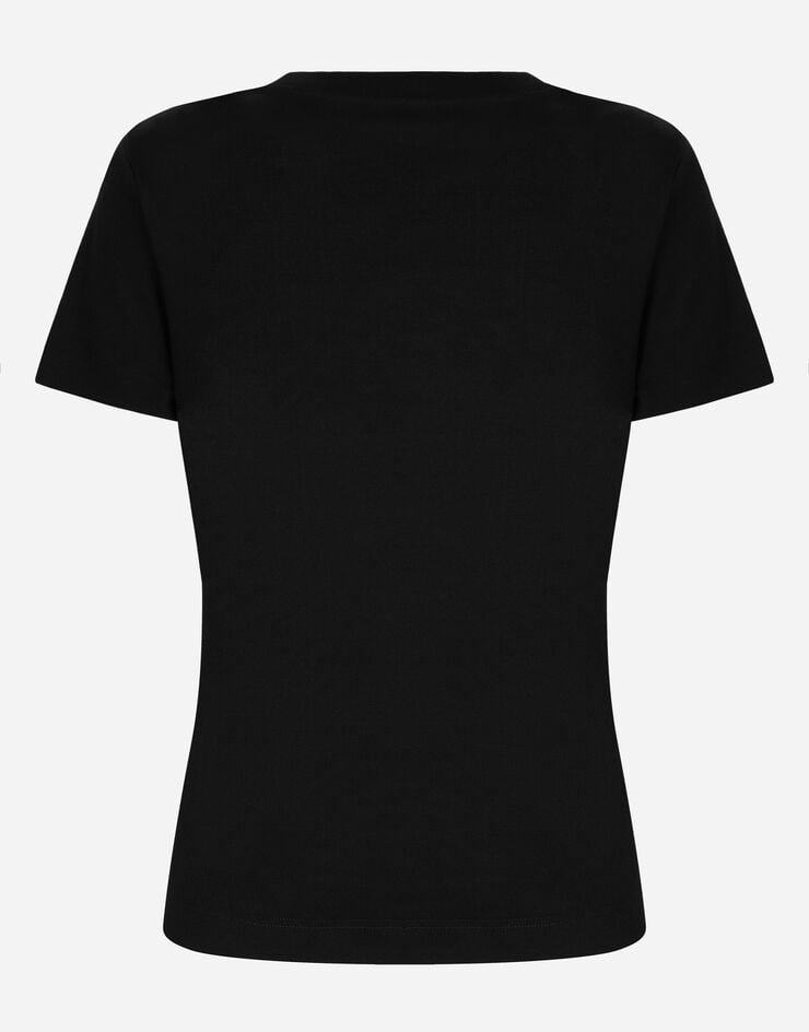 Dolce & Gabbana 徽标刺绣衣领平纹针织 T 恤 黑 F8T00ZFUGK4