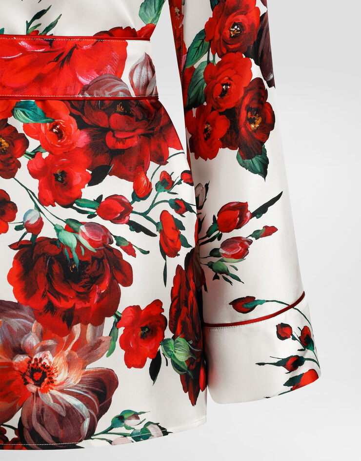 Dolce & Gabbana Пижамная рубашка из твила с длинными рукавами и принтом в виде роз Отпечатки F5I89TIS1ZD