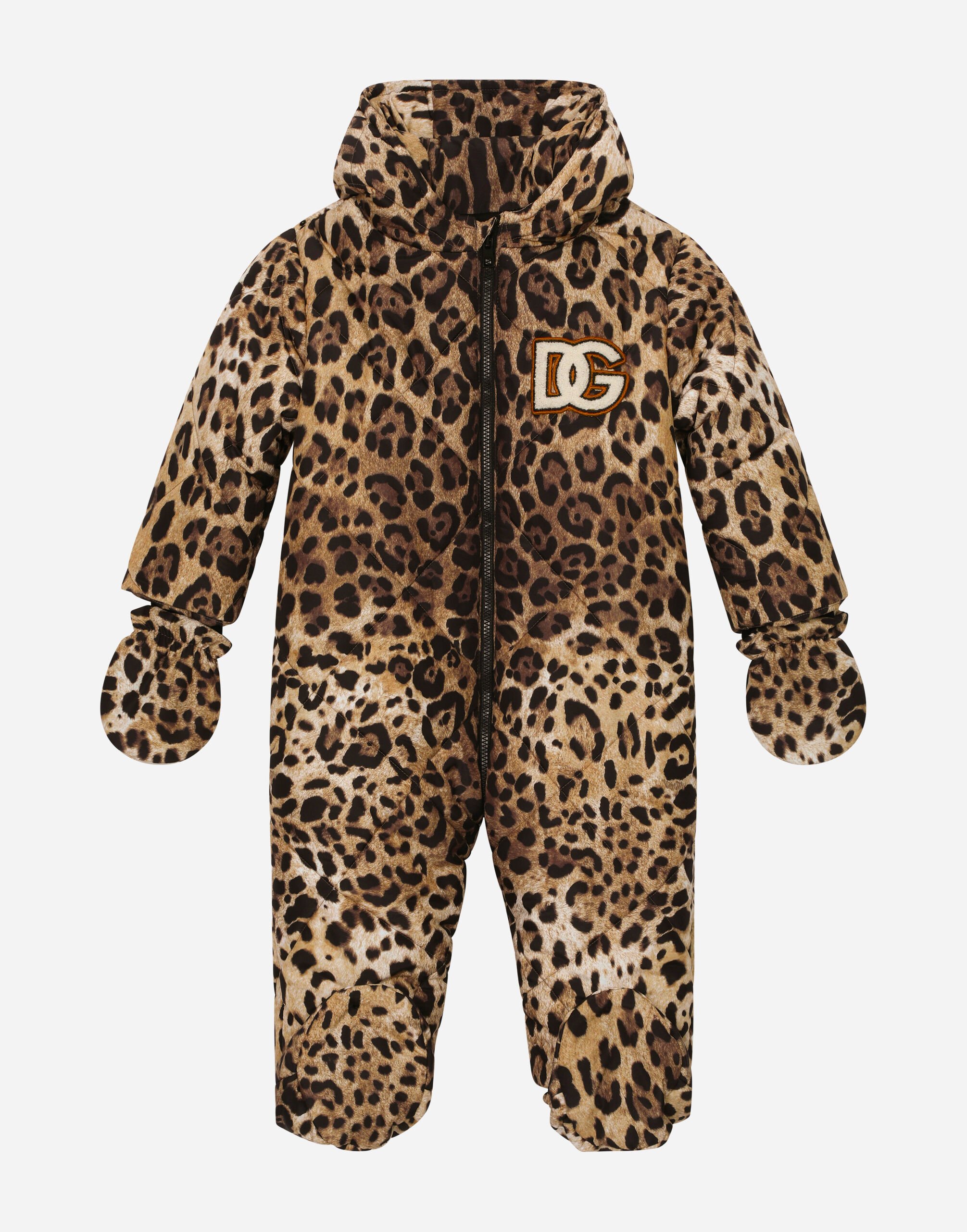 DolceGabbanaSpa Padded quilted nylon snowsuit with leopard print White L2JM6XG7J6Y