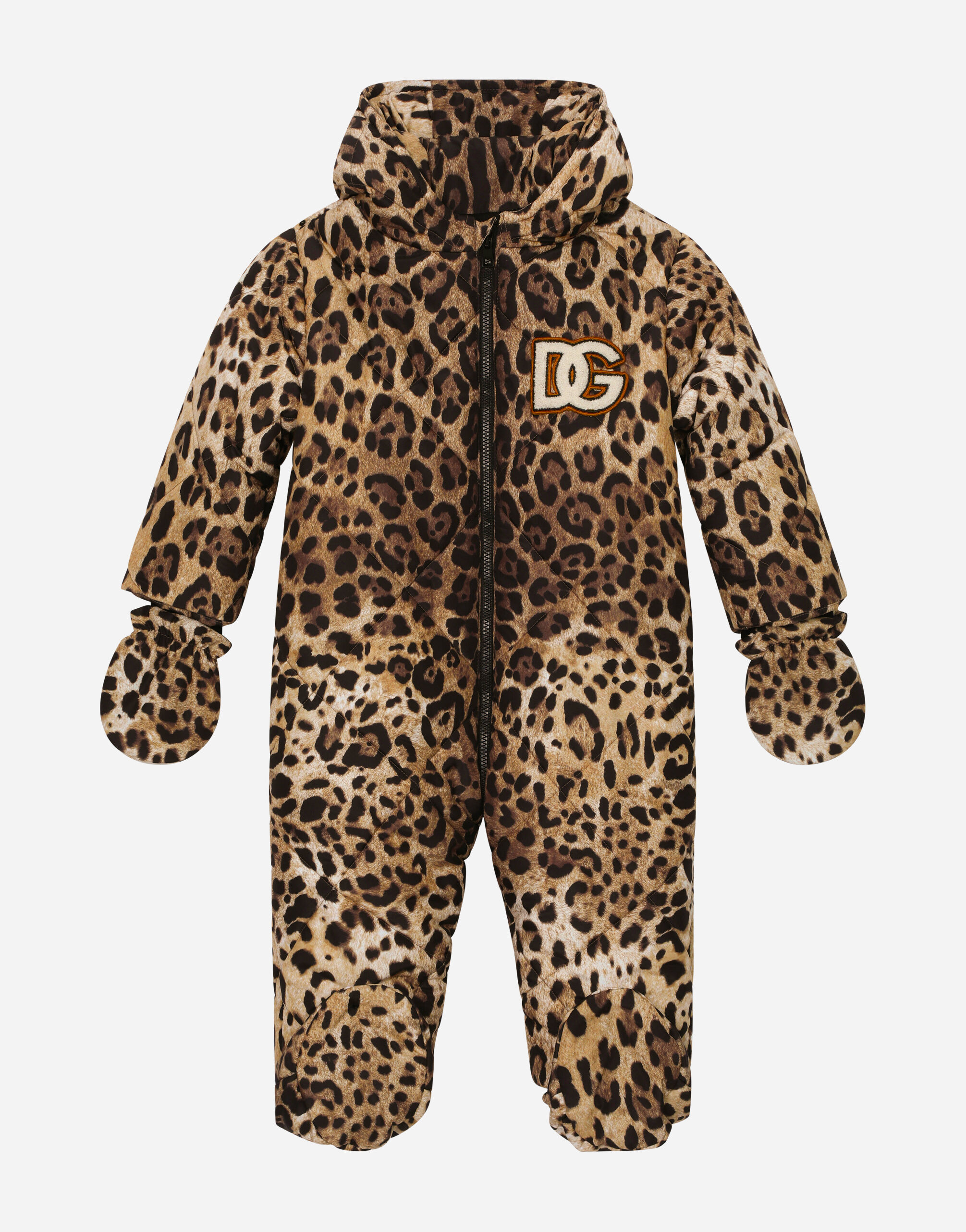 Dolce & Gabbana Padded quilted nylon snowsuit with leopard print Animal Print L1JO4ZISMDZ