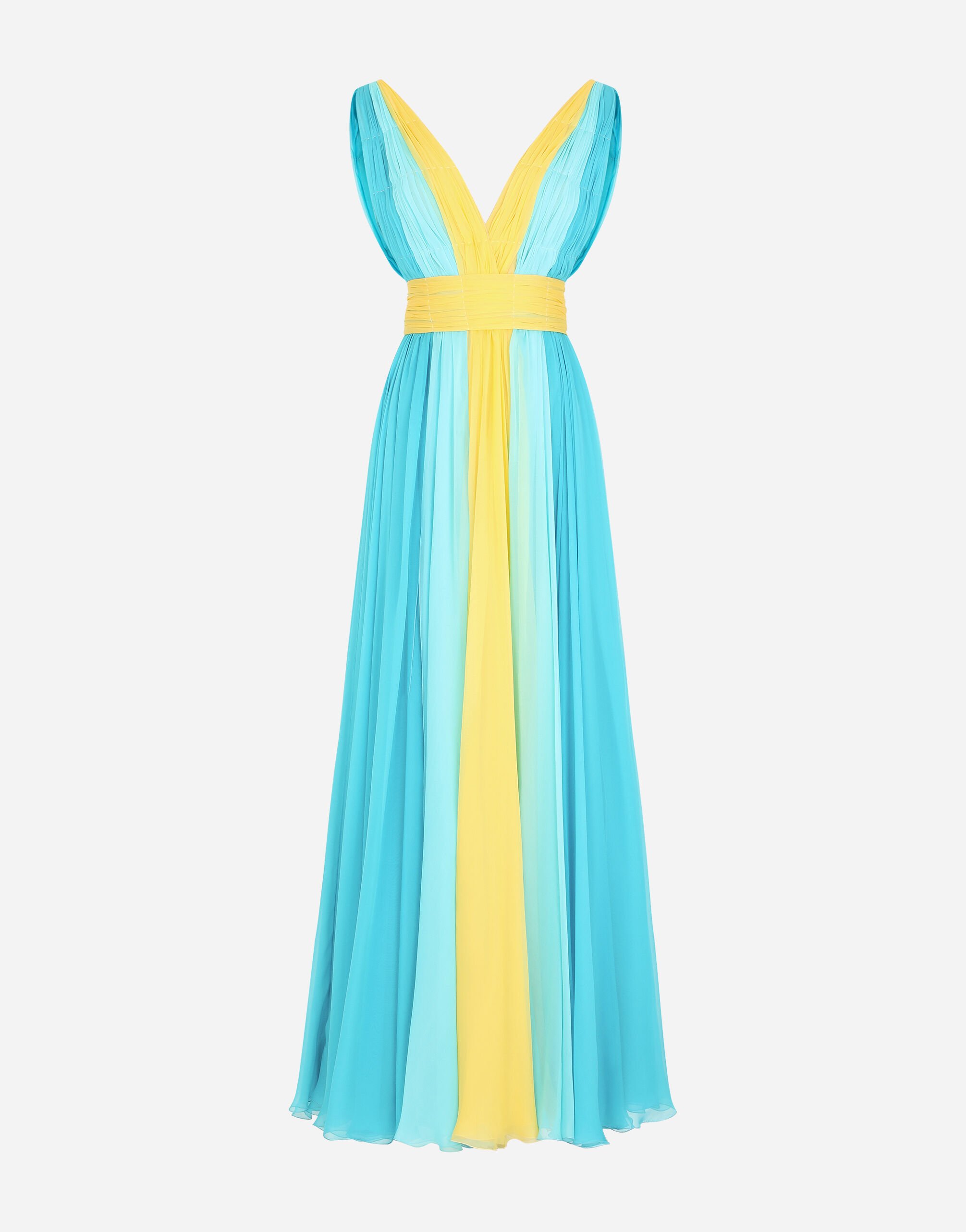 Dolce & Gabbana Long multi-colored silk chiffon dress Turquoise FXL43TJBCAG