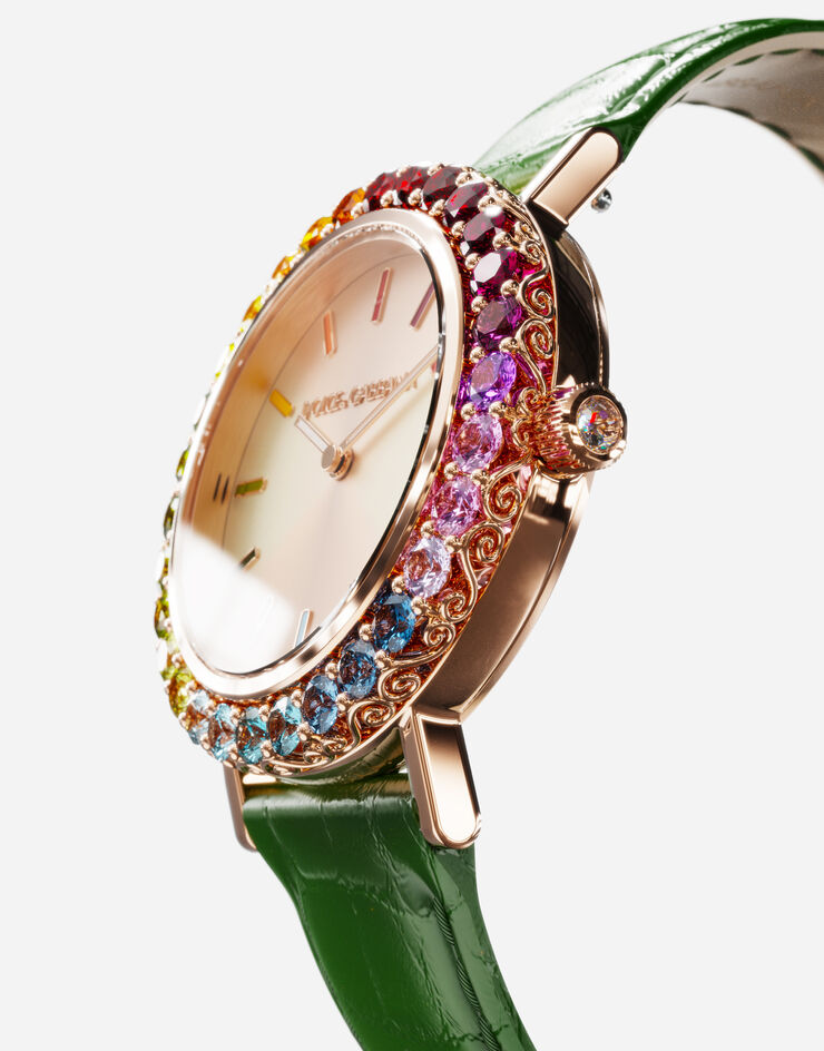 Dolce & Gabbana Reloj Iris en oro rosa con gemas multicolor Verde WWLB2GXA1XA