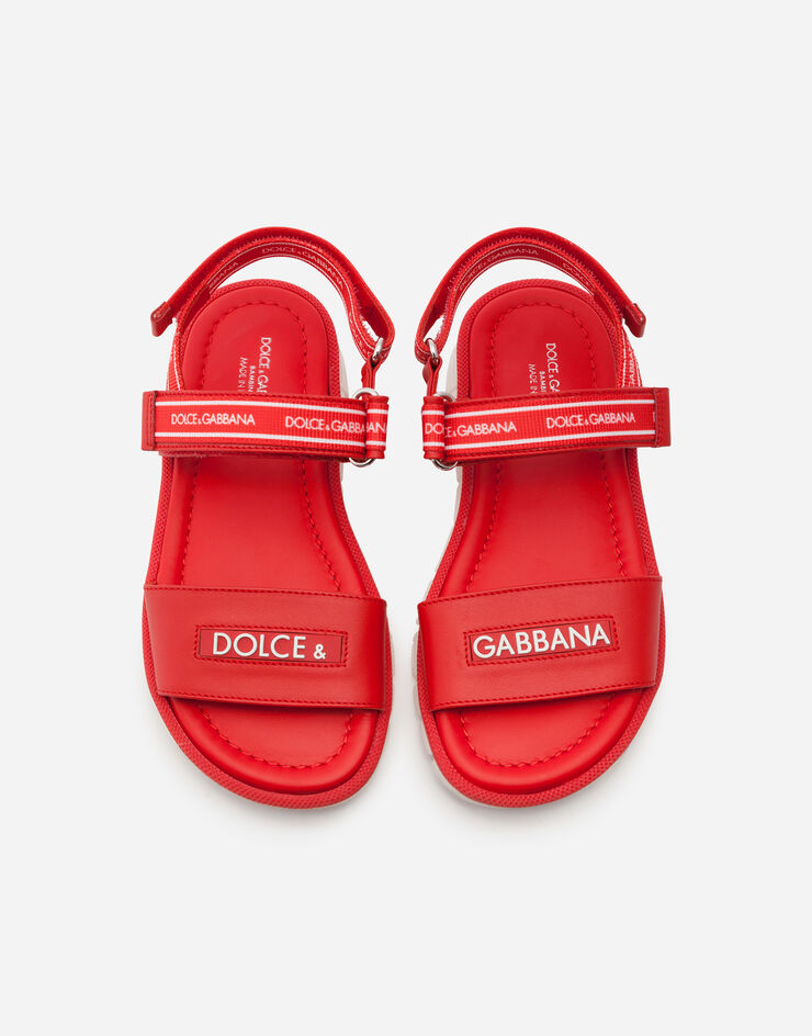 Dolce & Gabbana Beachwear sandals in calfskin with ribbon logo レッド/ホワイト DA0789AX183