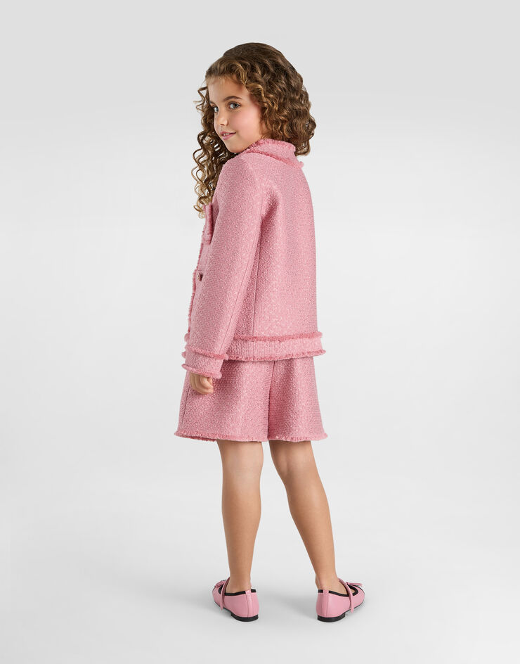 Dolce & Gabbana Raschel tweed shorts with logo button Pink L53Q35HUMUA
