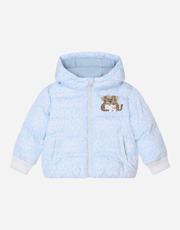 Dolce & Gabbana Short down jacket with all-over logo detailing and patch Black EB0003AB000